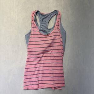 Womens Dri-Fit Nike Workout Tank with Attached Bra Light Coral Gray Striped Sz S
